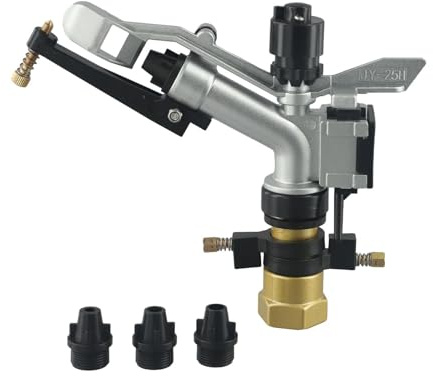 Aspersor de riego agrícola agrícola, aspersor de impacto ajustable de 360° con rosca NPT de 1 pulgada, cuerpo de aleación de cobre para riego de césped de jardín