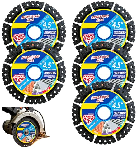 5Pcs Lozlin Cutting Disc, 115mm Diamond Cutting Disc for Angle Grinders to Tile, Concrete, Metal, PVC, Marble & Granite, Precision Saw Blades for Clean Cuts & Heavy Duty Grinder Discs