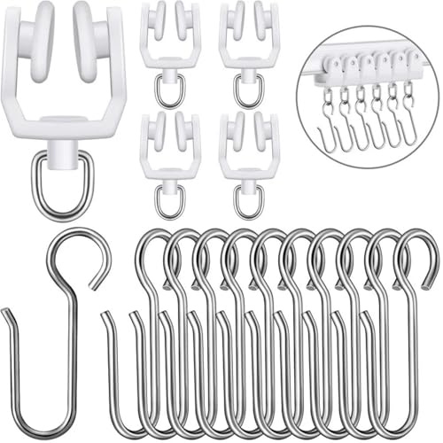 1 set di rulli for binari for tende e ganci in metallo a forma di S, puleggia silenziosa in plastica, accessori flessibili for il cambio di binari for tende da soffitto
