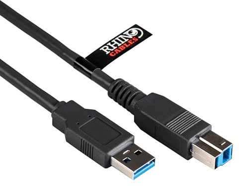 rhinocables USB 3.0 Printer Cable - A Male to B Lead | Universal Compatibility for All Your USB-B Devices - Printers, Scanners & External Hard Drives including HP, Brother, Dell & Epson (Black, 3m)