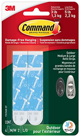 Command 17615AW-ES-E 051141976914 Outdoor Refill, White, 4 Strips