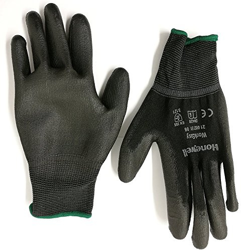 Honeywell 2100251-06 Workeasy PU-Strickhandschuhe, schwarz, industriell waschbar, 25 cm lang, Stärke 13, Größe 06 (Packung mit 10 Paar)
