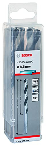 Bosch Accessories 2608577254 HSS PointTeQ (8,6 x 81 x 125 mm) - Set da 10 Pezzi di Punte Elicoidali per Trapano per Metallo, Acciaio, Fusione o Plastica, Grigio (Argento), Ø 8.6 mm