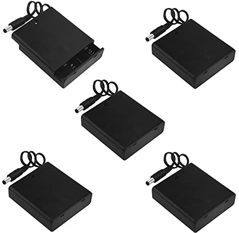 WMYCONGCONG Lot de 5 Boîtier de Rangement pour 4 Piles AA avec Interrupteur, boîtier de Rangement pour Piles 6 V avec Couvercle, 4 emplacements pour Piles AA 1,5 V avec Prise CC 5,5 x 2,1 mm