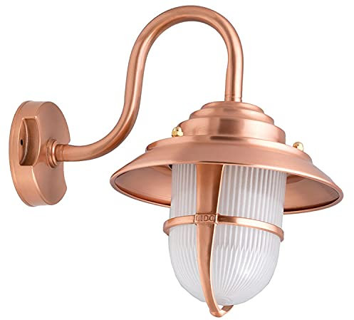 Wandleuchte Außen Laterne in Kupfer Messing Riffelglas IP64 Maritime Lampe Terrasse Hof Balkon Haus