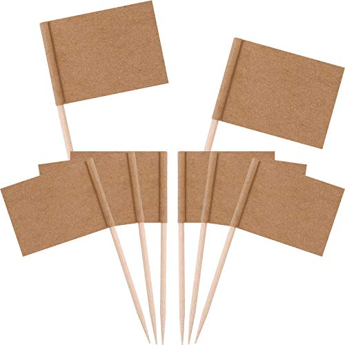Palillo de dientes en blanco banderas de papel kraft para cócteles, magdalenas, palillos de dientes, para magdalenas, fiestas, suministros de alimentos (200)