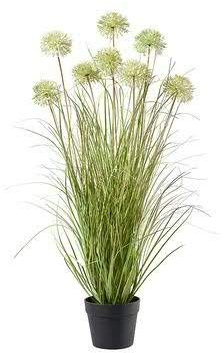 Klocke Kunstpflanzen Künstliches Gras mit Allium getopft - Neu 2020 - Hochwertig & Naturgetreu - Grasbüschel im Topf/Ziegras/Ufergras/Dekogras (Weiß, Höhe: 90cm)