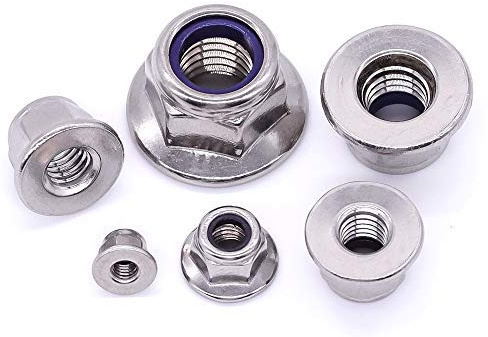 M8 x 1.25mm (10 PCS) Flange Washer Nylon Insert Hex Locknuts Lock Nuts, 304 Stainless Steel 18-8, Bright Finish, Coarse Thread UNC, A2-70 SS, DIN6926