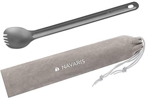 Navaris Titan Camping Göffel - Outdoor Besteck Spork - Löffel Gabel Kombi extralang geschmacksneutral inkl. Tasche - Ultraleichtes Essbesteck Reisebesteck