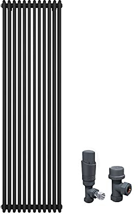 ELEGANT 1800 x 560mm Cast Iron Style 3 Column Grey Radiators Traditional Vertical Tall Upright Triple Bar Colosseum Designer Rads with Thermostatic Valves Set Anthracite