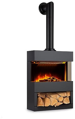 Klarstein Camino Elettrico, Caminetto Elettrico 1800 W, Camino Finto a Riscaldamento Elettrico a Basso Consumo, Fuoco Finto LED, Spazio per Legna, Termocamino con Telecomando, Termostato e Timer