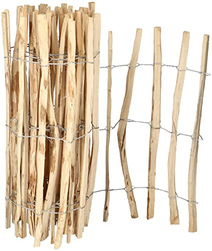 KOTARBAU® Valla de estacas de madera, 0,9 m x 5 m, Madera de avellano natural, Vallado enrollable, Valla de listones de madera unida con alambre, Valla para crear una barrera en jardín