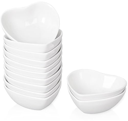 XINLTC Herzförmiges Keramik Dip Schüsseln Set von 12, 1 Oz Saucenschalen, Sojasauce Gerichte, Mini Schüsseln für Charcuterie Board Sushi, BBQ, Gewürze, Vorspeisen, Fingerfood Gewürzschalen