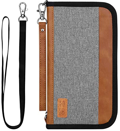 HCFGS Reisepass Tasche Familie Reiseorganizer Dokumente mit RFID-Blocker & 2 Riemen Tragbare Reisepasshülle Passhülle Reisepass Schutzhülle Ausweistasche für Damen und Herren (Grau)