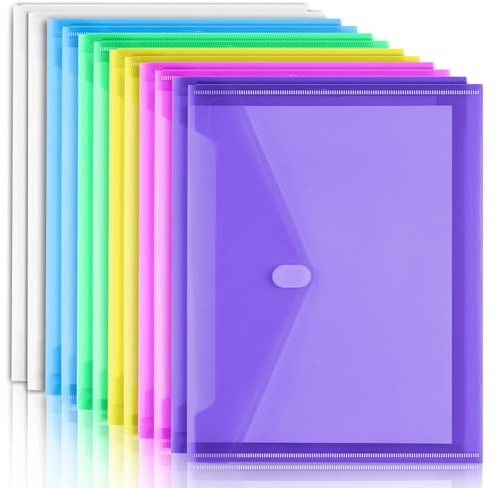 Sooez 12 Pack Plastic Envelopes File Folders, Plastic Folders with Pockets, Colored Folder for Documents Organizer Letter/A4 Size, Clear Filing Folders for Office School Paper Storage, 6 Colors