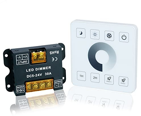 TOPAI LED Dimmer Controller mit Touch Panel RF Fernbedienung, DC 5-24V Max 30A Dimmschalter Wandmontage für 5050,2835,COB Einfarbig LED Streifen