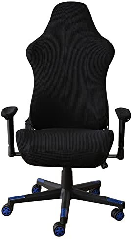 Gaming Stuhl Bezug Gamingstuhl Bezüge 4 Stück,Gaming Stuhlhussen mit Armlehnen/Stuhlrücken Bezug/Bürostuhl Bezug,Dehnbare Abnehmbar Waschbar für Computerstuhl Gamning-Stuhl,Kein Stuhl - Schwarz