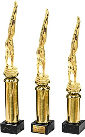 eberin – Turnen Pokal Herren Award – 3 Größen Trophäe – Turner im Handstand auf Goldsäule/Marmor schwarz mit Gravur – Auszeichnung