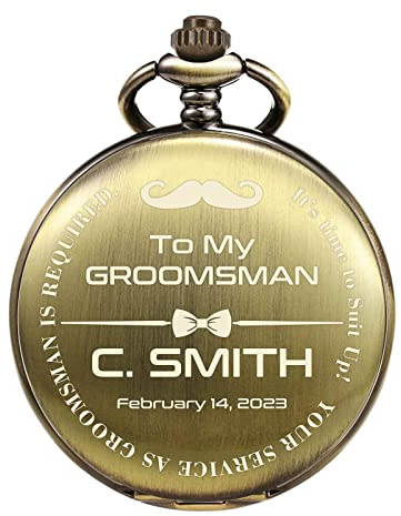 TREEWETO Personalized Pocket Watch for Groomsmen Best Man Custom Engraved Pocket Watches Proposal Gift for Man Wedding Gifts, Groomsman Gifts for Men