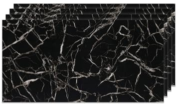 IZODEKOR Panneaux muraux décoratifs 3d aspect marbre - Revêtement mural 3D - Panneaux muraux 3D - Salle de bain et cuisine et salon - Panneaux muraux résistants à l'eau | Noir et blanc, 120 x 60 cm, 4