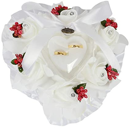 Coussin Coeur Porte Alliance Blanc Roses Oreiller Anneau Mariage Fiançailles Saint-Valentin