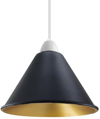 LEDSone Modern Industrial Metal Ceiling Light Shade Easy Fit Pendant Lamp Shade for Living Room, Kitchen, Hallway with Free Reducer Plate (Black Inner Gold)