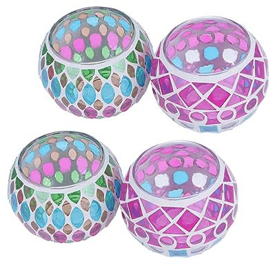 Warmhm 4 Stück Bunte Glas Teelichthalter Vintage Mosaikglas Mit Salix Blatt Dekor Wohnraum Party Hochzeit Tischdeko