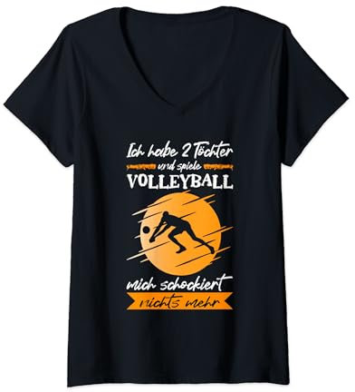 Ich Habe 2 Töchter Und Spiele Volleyball Beach Volleyball T-Shirt mit V-Ausschnitt