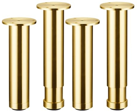 4 Stück Möbelfüße Metall Verstellbare Möbelfüße Möbelfüsse DIY Möbel Füße,Schrankfüße,für Stühle Tisch Schrank Schreibtisch Sofa Möbelbeine mit Schrauben (15~19cm,Gold)