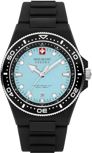 Swiss Military Hanowa Herren Armbanduhr Ocean Pioneer in der Farbe Schwarz-Blau, Bandmaterial: Kautschuk, Gehäusedurchmesser: 45mm, Saphirglas, SMWGN0001186