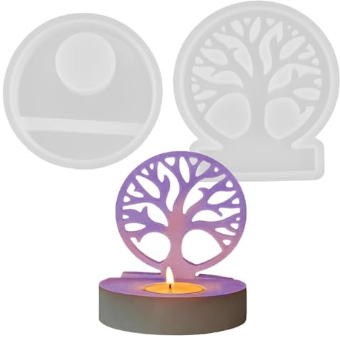 FENGQQKJ Moldes de silicona para fundición de silicona, portavelas, árbol de la vida, moldes de yeso para fundición, adecuado para la fabricación de velas
