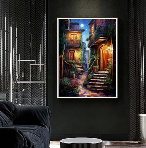 Diamond Painting Mysteriöse Straße Diamant Painting Bilder Kinder Diamond Art DIY Set Erwachsene Full Diamond Painting Zubehör, 5D Diamant Malerei Mosaic Stickerei Kits Home Wand Decor 77x105 cm R527