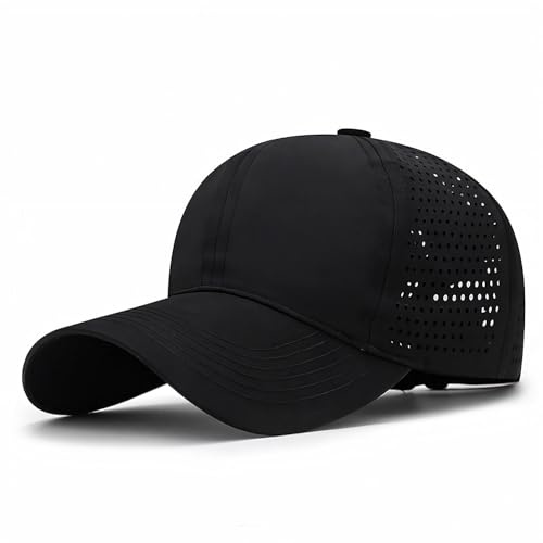 Baseballmütze für Damen und Herren, verstellbar, für den Außenbereich, schnell trocknend, Unisex, mit atmungsaktiven Kappen, Sportkappe für den Sommer, Schwarz , One size