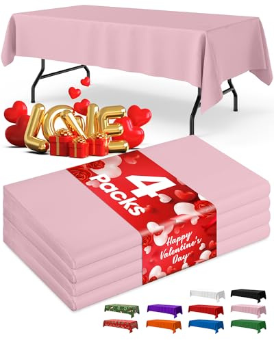 Niuara Pink Plastic Table Cloth - 4 Pack 54 × 108 Rectangle Disposable Tablecloths for 6FT Tables, Table Cover for Party, Valentines, Holiday & Gathering Use