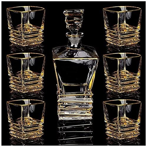 Aioneer Carafe à décanter Haut de Gamme pour Hommes, Ensemble de Verres et carafes à Whisky gravés, gobelet en Cristal avec 6 Verres en Cristal, Tasse pour spiritueux ou Scotch