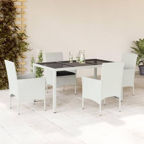 Wenjinqi-3278581 Gartenmöbel-Set, 5-teilig, Rattan, Glas, Weiß
