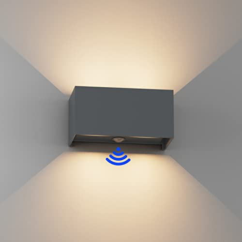 Howskys 24W Außenwandleuchte mit Bewegungssensor,3000K Warmweiß Einstellbarer Lichtstrahl Außenwandleuchte, außenleuchte wand für Terrasse Eingang Garten, Aluminium, IP65 Wasserdicht, Anthrazit