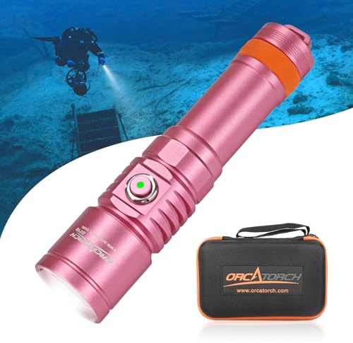 ORCATORCH Lampada Subacquea D710, 3000 Lumen, Torcia Subacquea con Raggio Stretto di 6 Gradi, IP68, Impermeabile, con Indicatore di Stato (Rosa)