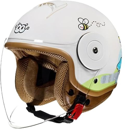 QJWMatic Kinder-Motorradhelm, offenes Gesicht, mit Visier, für Kinder im Alter von 3–14 Jahren, Retro-ATV-Moped-Helme für Motorroller ECE-geprüft B,46-54CM