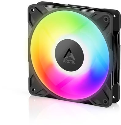 ARCTIC P12 Pro A-RGB - Potente Ventilador de Caja PC Premium, Case Fan PWM 120 mm, Divisor de cable en Y, 600–3000 rpm, 0 rpm <5% PWM, 5V Digital RGB, Rodamiento fluidodinámico, 4 Pines - Negro