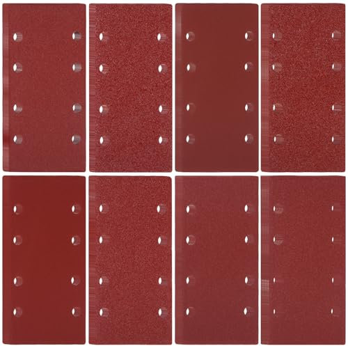 Cexovo Schleifpapiersatz,56tlg Schleifpapier Klett Schleifblatt Set 93 x 185 mm Körnung 40/60/80/120/180/240/320/400 8 Löcher Zubehör für Multischleifer Schwingschleifer für Holz Metall und Farbe