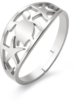 Dreamtimes Schildkröte Tier Ringe für Frauen Meeresschildkröte und Seestern Ringe Hochzeit Verlobung Versprechen Band Ringe Ozean Tier offen einstellbar Ringe für Frauen Erklärung Ringe