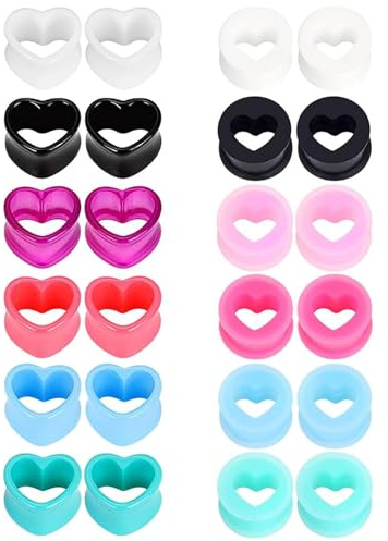 GUSXPPD 12 Paar Flesh Tunnel aus Silikon, 4-16mm Heart Extra Ear Expander Kit, Silikon Ohr Tunnel Set, Flexibel Flesh Tunnels Extra, Ohrringe Plug Expander, Ohr Piercing Schmuck für Frauen Männer