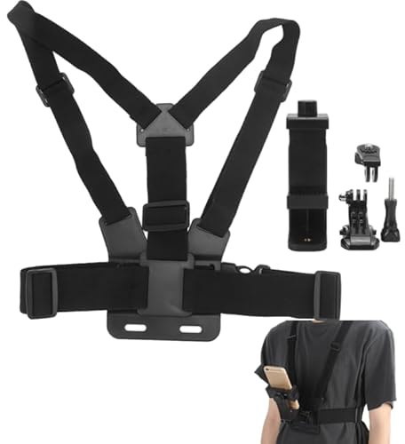 Correa Arnés de Montaje en el Pecho Kit Montaje Pecho Teléfono Soporte Manos Libres Action Camera Chest Mount con Ajustable para Cámara Deportiva Y Teléfono Móvil Negro