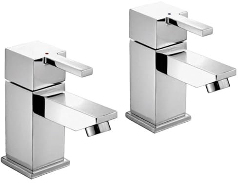 Fresssh Qupa Bath Pillar Tap - 2 Pcs Single Lever Sink Faucet for Hot & Cold Water | Chrome-Plated Deck Mounted Brass Bath Mixer G1/2 for Bathroom