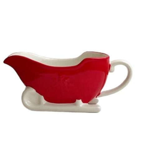 Gravy Boat, Christmas Juice Bucket Thickened Ceramic Gravy Boat Cream Dip Dish Embossed Sleigh Shape Milk Jugs,for Sauces