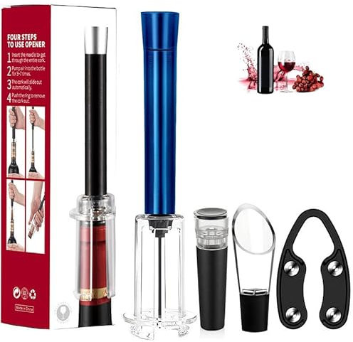 ChongKuan 4-teiliges Set mit Druckluftflaschenöffner, Weinflaschenöffner mit Druckluft, Flaschenöffner mit Luft, Korkenzieher Wein, Manueller Luftdruck (1 Stück, Metall)