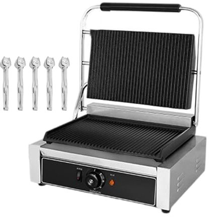 Tostadora Eléctrica De Gran Capacidad De 1800 W/2200 W, Prensa Para Sándwiches Comercial Con 5 Pinzas Para Barbacoa, Plancha Eléctrica De Un Solo Cabezal, Acero Inoxidable, 50~300℃,2200W