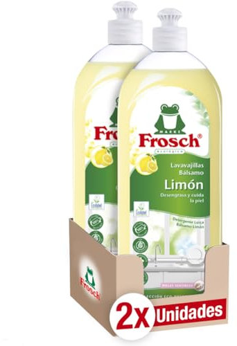 Frosch - Lavavajillas a Mano Líquido Bálsamo Ecológico Limón, Desengrasa y Protege la Piel, Dermatológicamente Testado - Pack de 2 Unidades x 750 ml