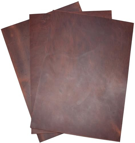 HAPPER STUDIO Rindsleder. Stärke 2mm. Pull-Up, Crazy Horse gewachstes Leder. A4 x 3 Stücke (Brown Cognac)